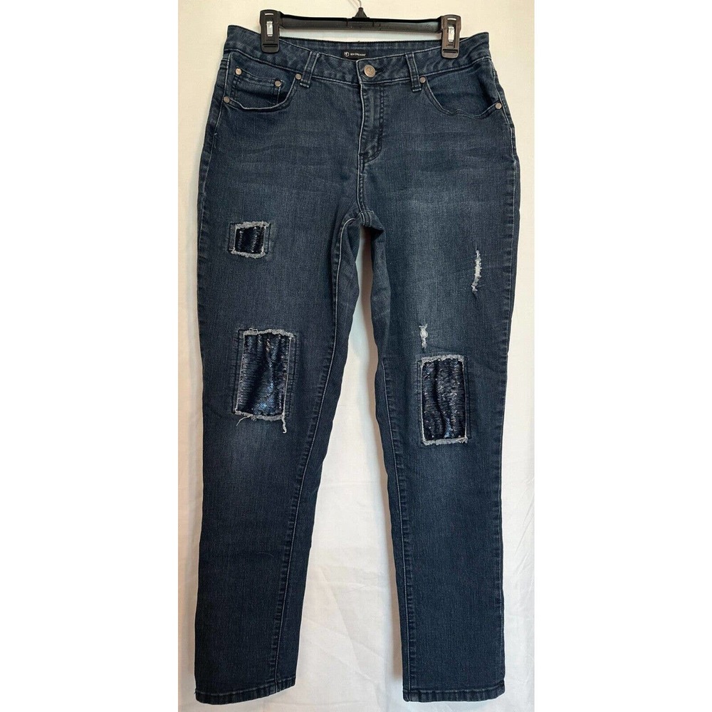 New Directions Jeans Blue Designer Distressed w/sequin size 10 Regular